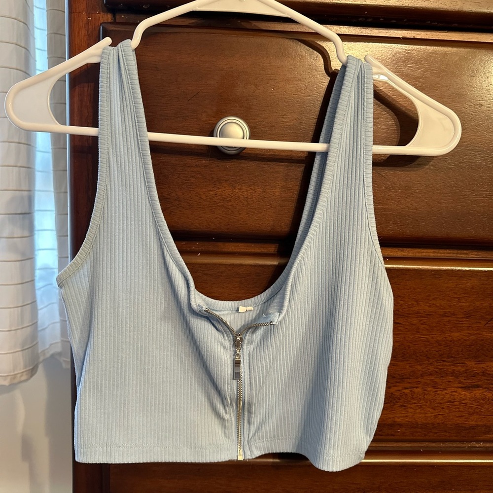 SHEIN baby blue zip up tank